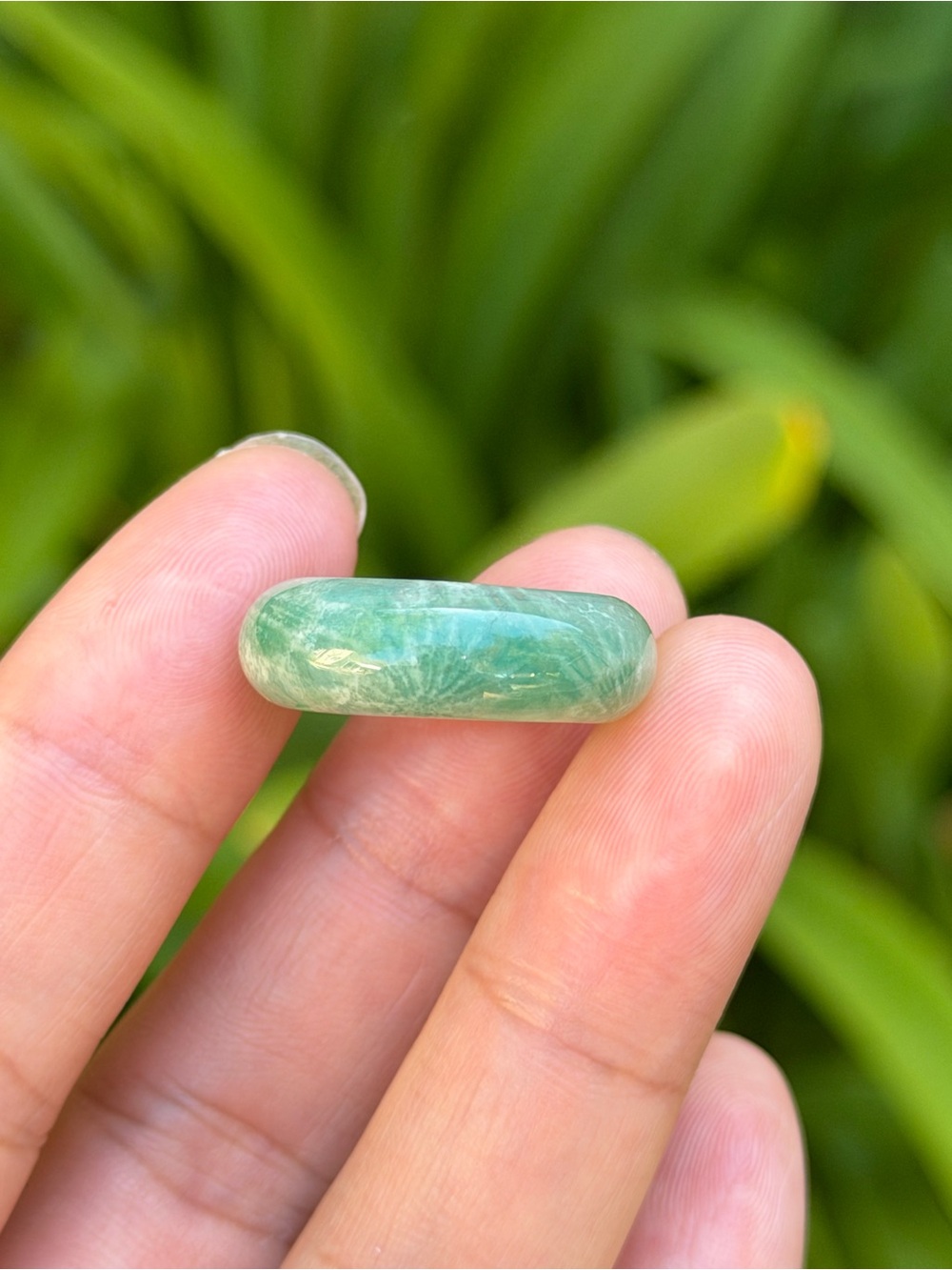 Green Amazonite Stone Ring - Polished Natural Green Band Palo